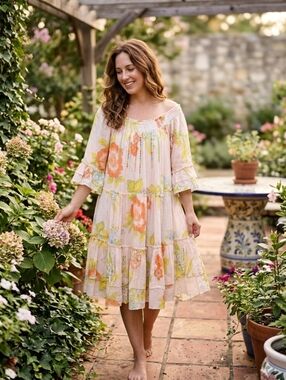 Altar'd Studio Tiered Floral Cotton Bohemian Dress.
